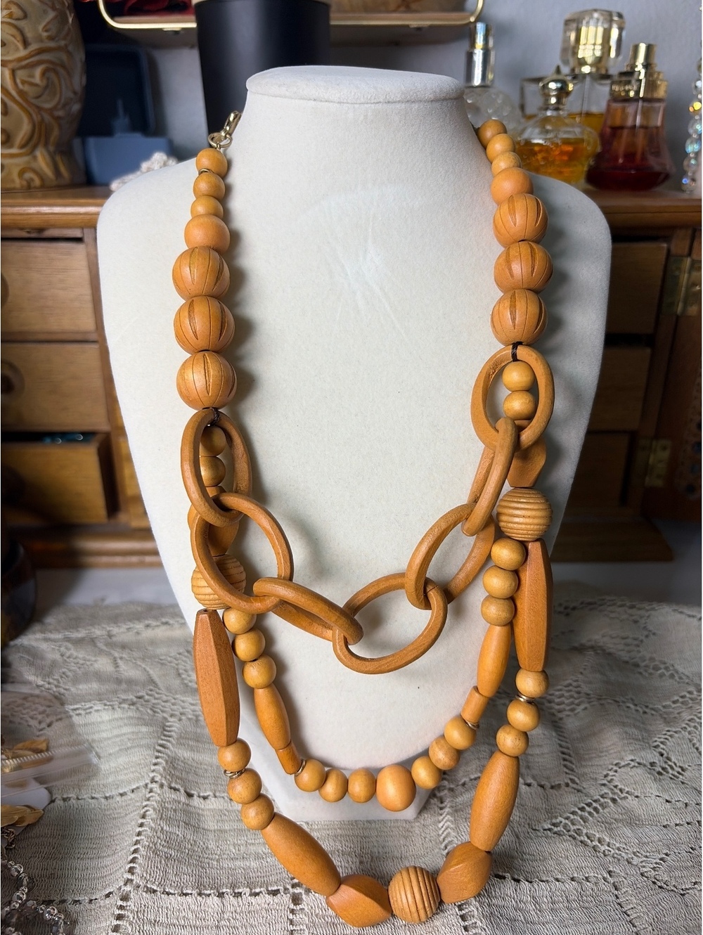 Plunder Design Multi Strand Wooden Beaded Statement Necklace Brown Tan Boho